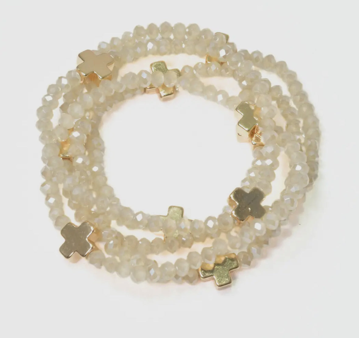 Cross Accent Multi-Layered Beaded Stretch Bracelet