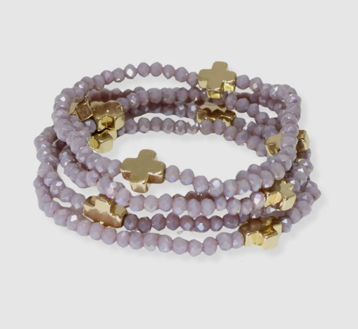 Cross Accent Multi-Layered Beaded Stretch Bracelet