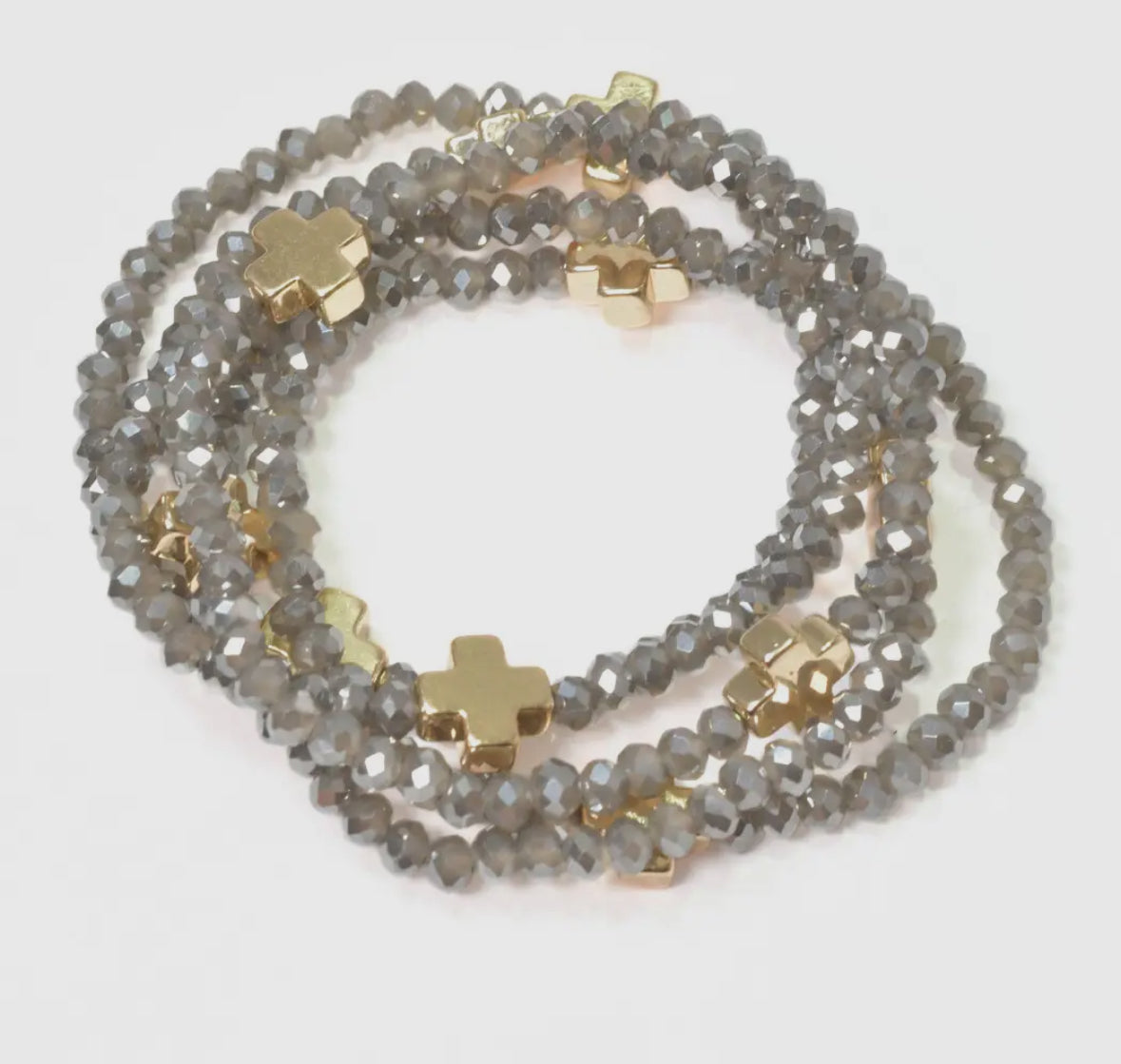 Cross Accent Multi-Layered Beaded Stretch Bracelet