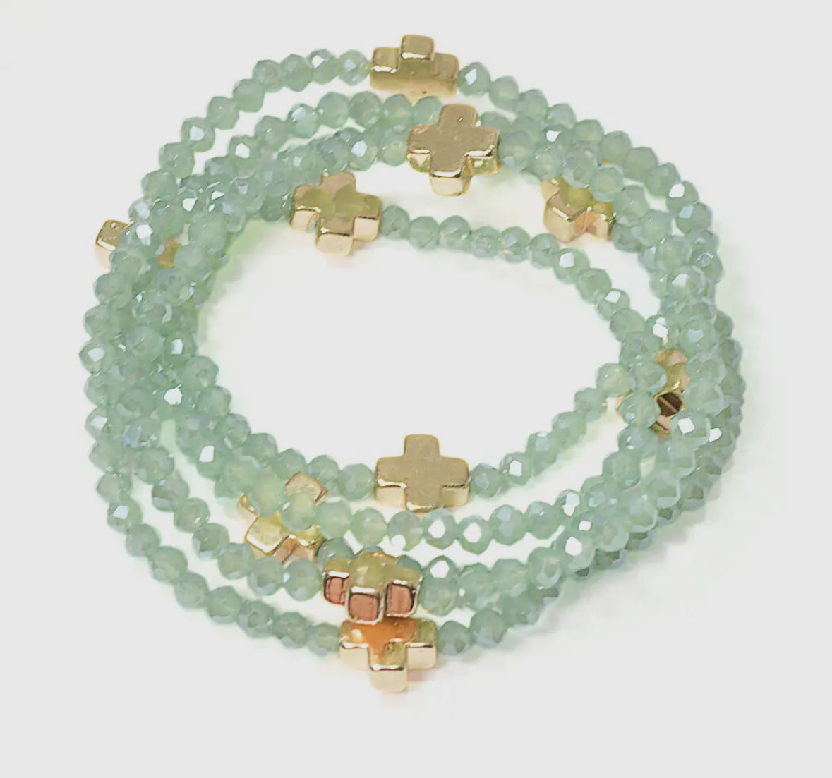 Cross Accent Multi-Layered Beaded Stretch Bracelet