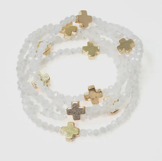 Cross Accent Multi-Layered Beaded Stretch Bracelet