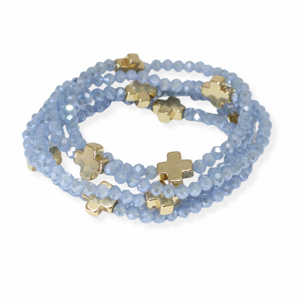 Cross accent multi layered beaded stretch bracelet