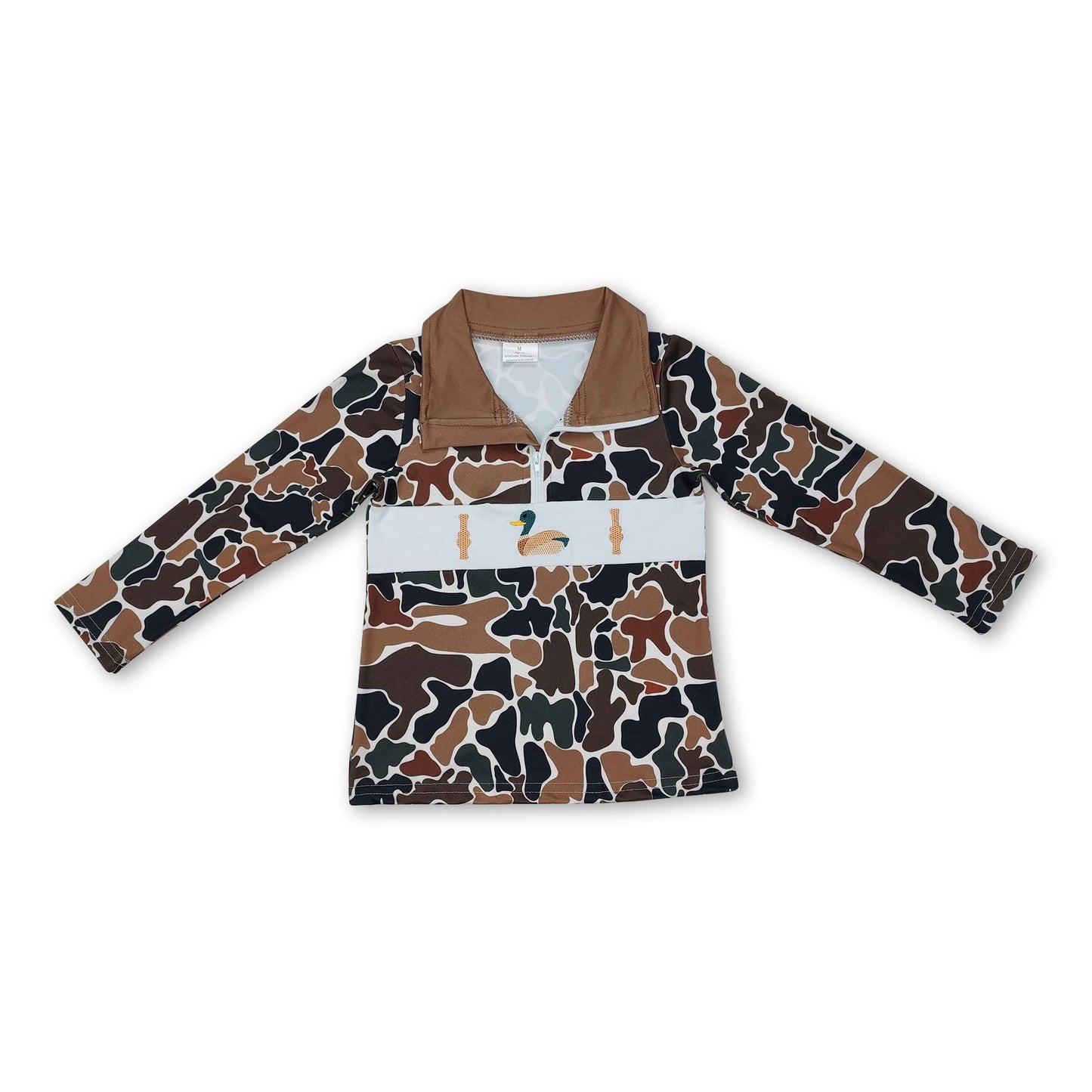 Grey camo duck deer dog kids boys hunting zip pullover