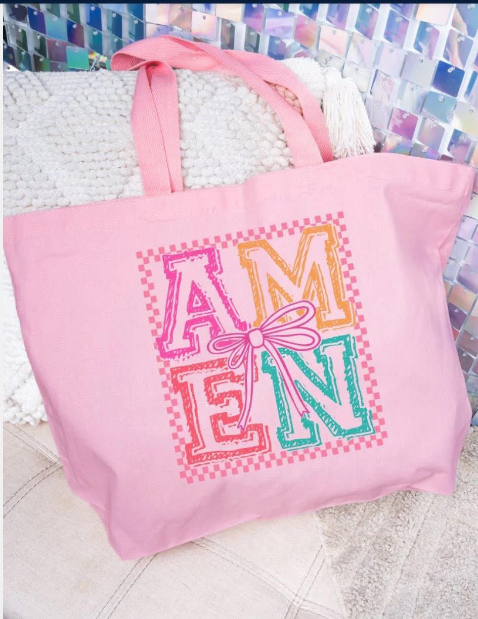 Pink Bow Amen Tote Bag