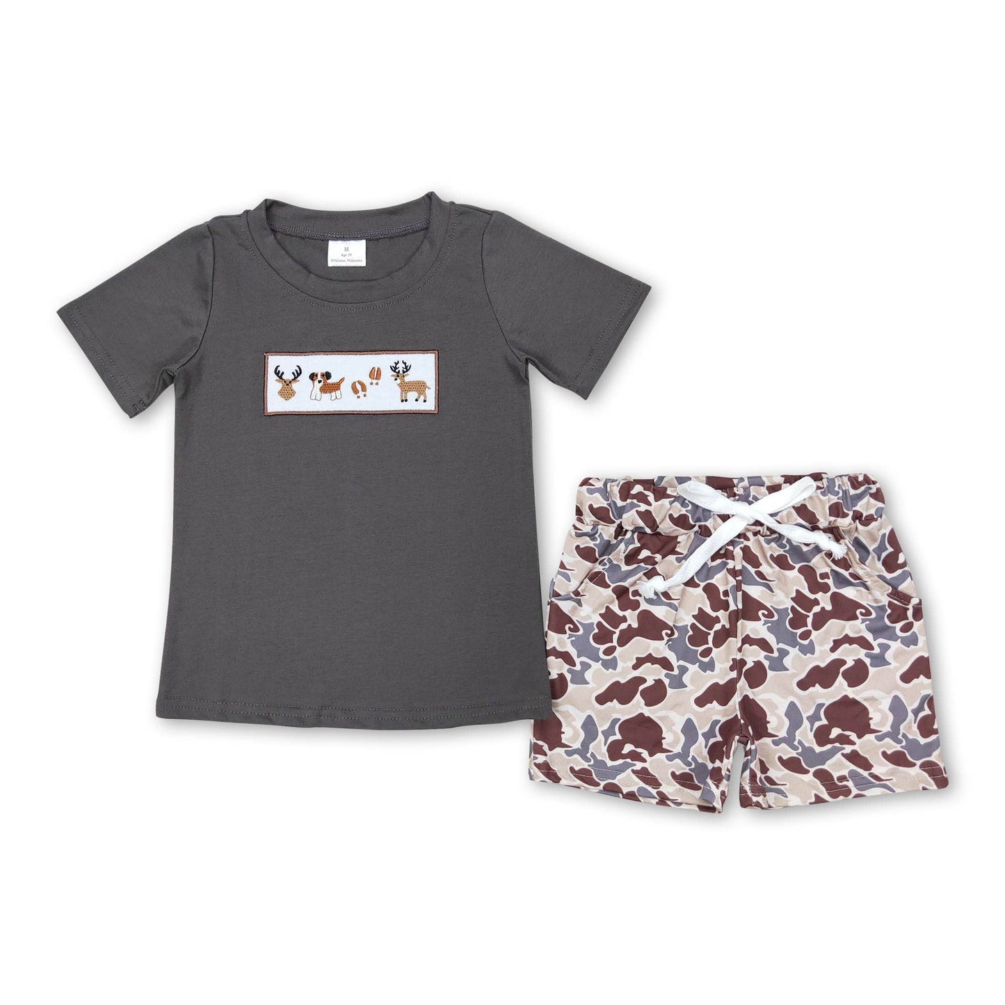 Short sleeves dog deer camo baby boy romper