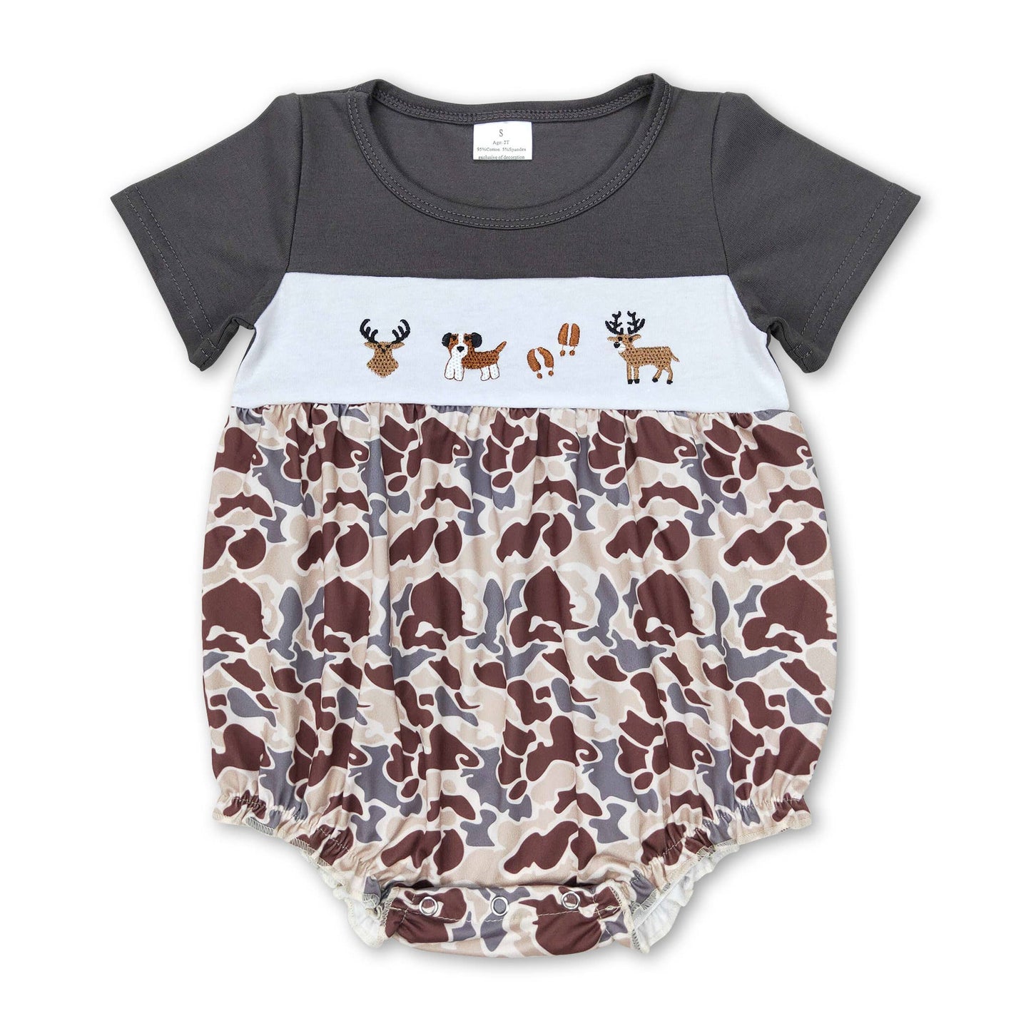 Short sleeves dog deer camo baby boy romper