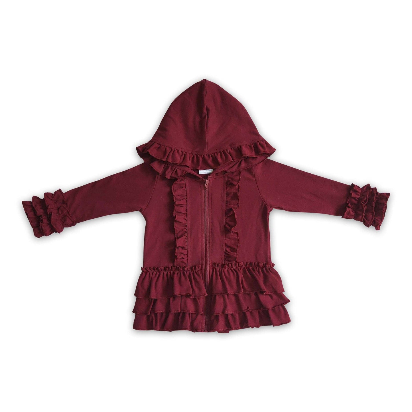 Solid colorful zipper girls ruffle hoodie jackets