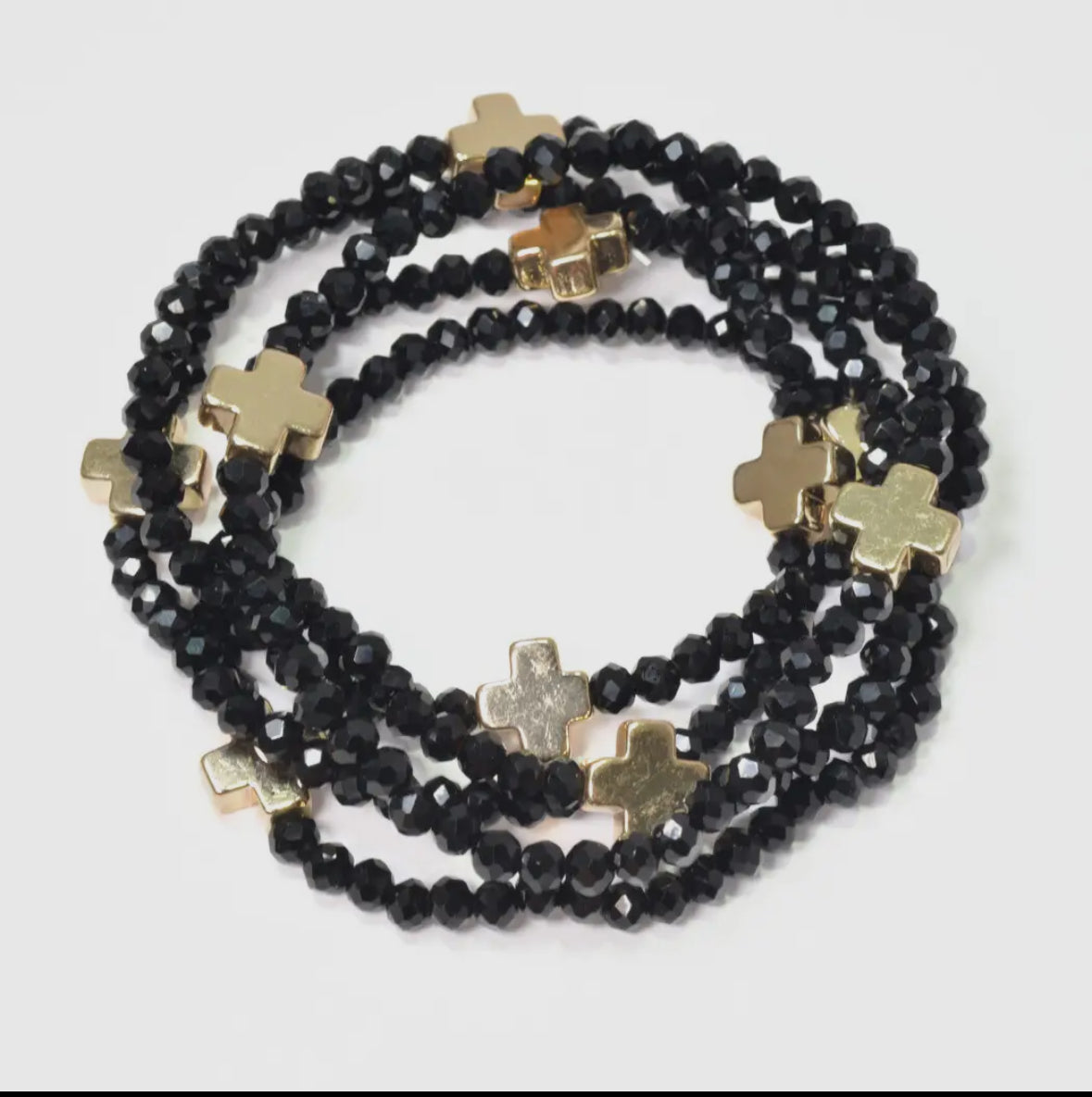 Cross Accent Multi-Layered Beaded Stretch Bracelet