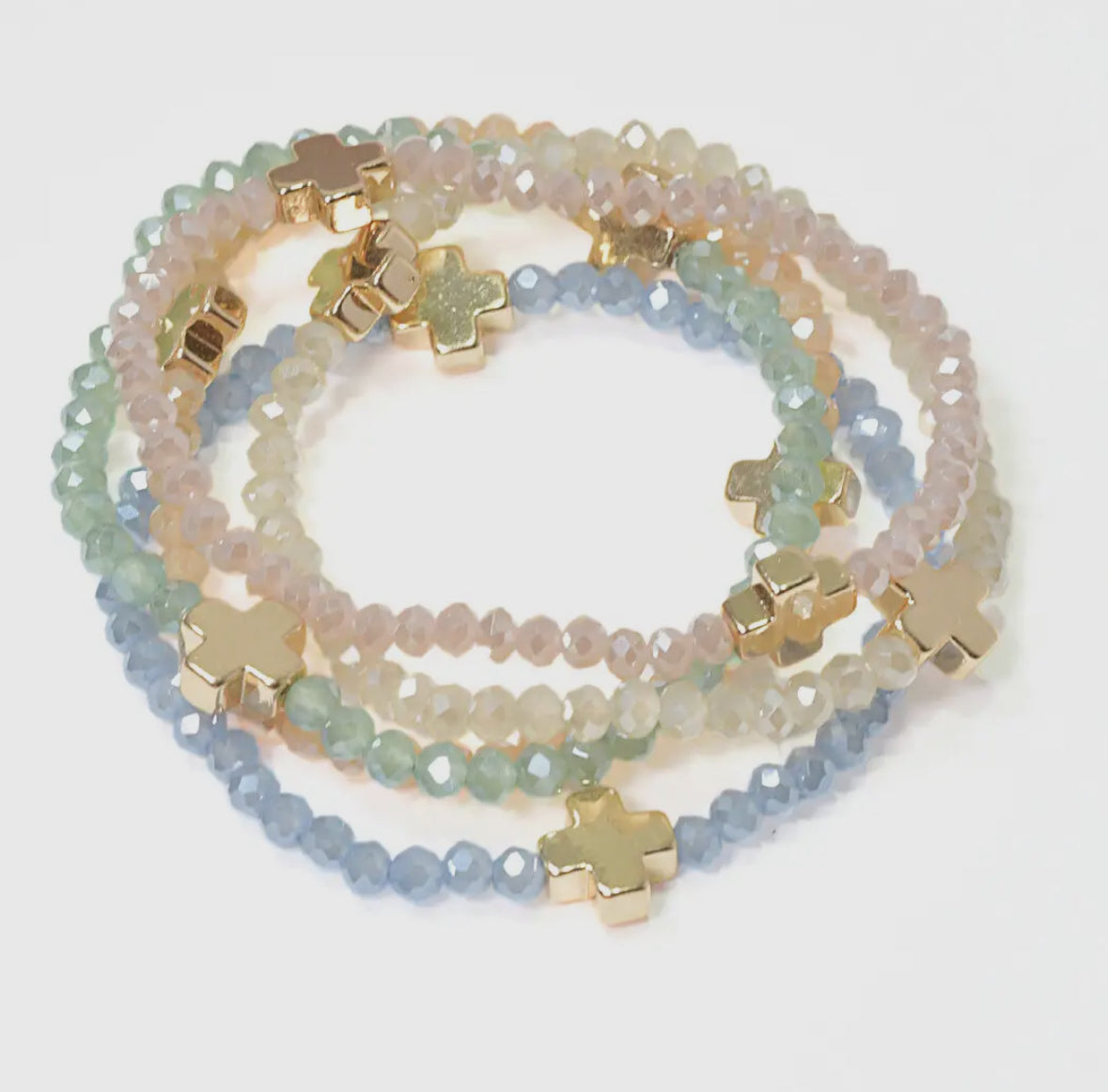 Cross Accent Multi-Layered Beaded Stretch Bracelet