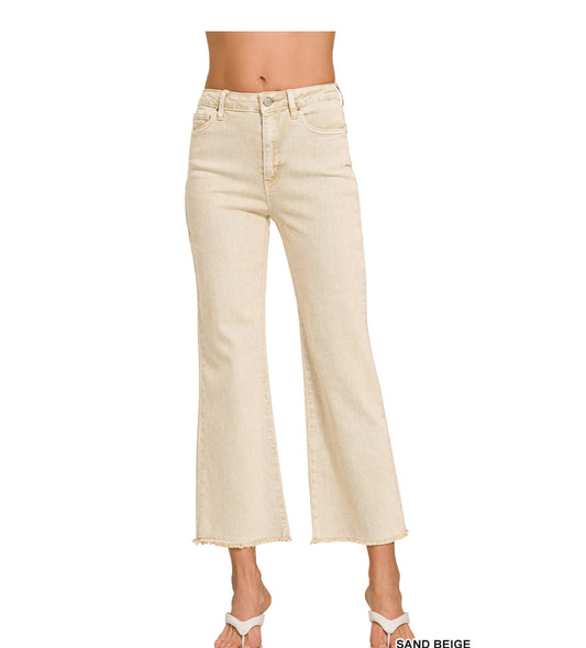 Sand Beige Frayed Bootcut