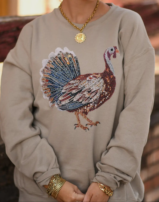 Faux Rhinestone Turkey Sweatshirt