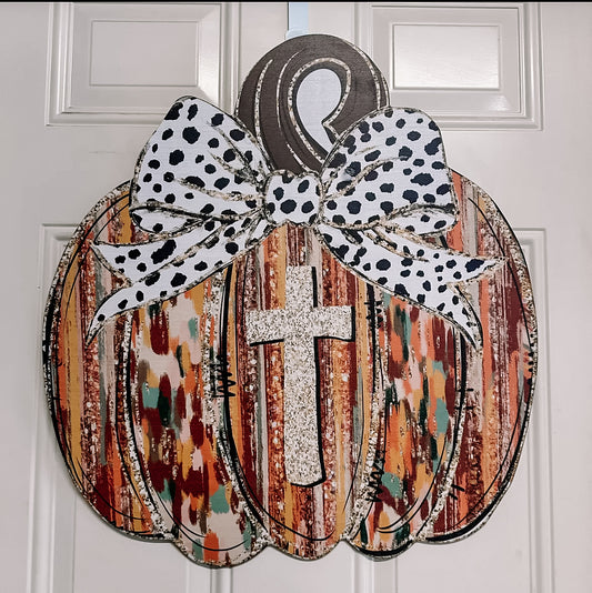 Fall Pumpkin Cross 23” Door Hanger