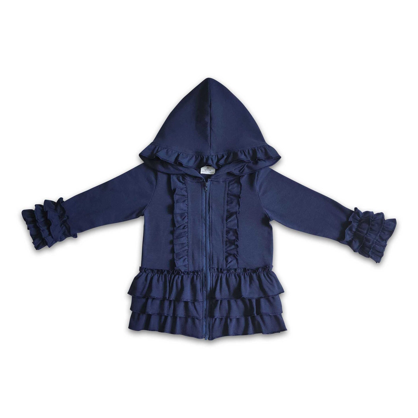 Solid colorful zipper girls ruffle hoodie jackets
