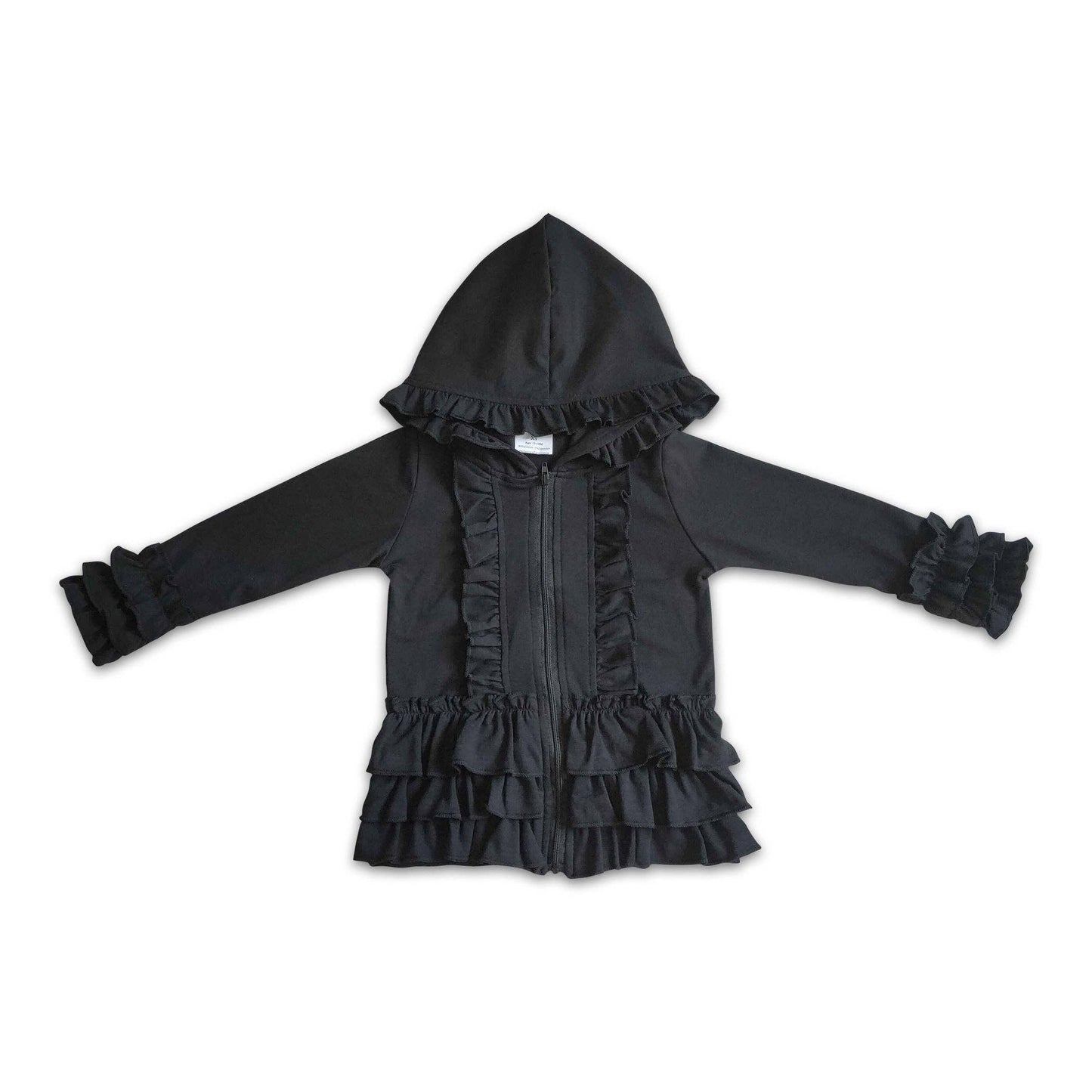Solid colorful zipper girls ruffle hoodie jackets