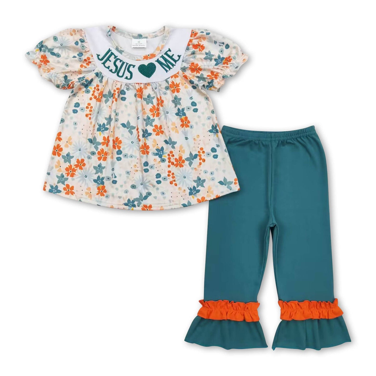 Short sleeves Jesus love me floral baby girls romper
